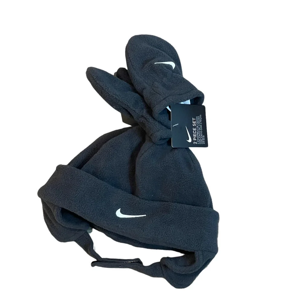 New Nike Toddler Boys Fleece Trapper Hat and Mittens 2 Piece Set - Picture 5 of 8